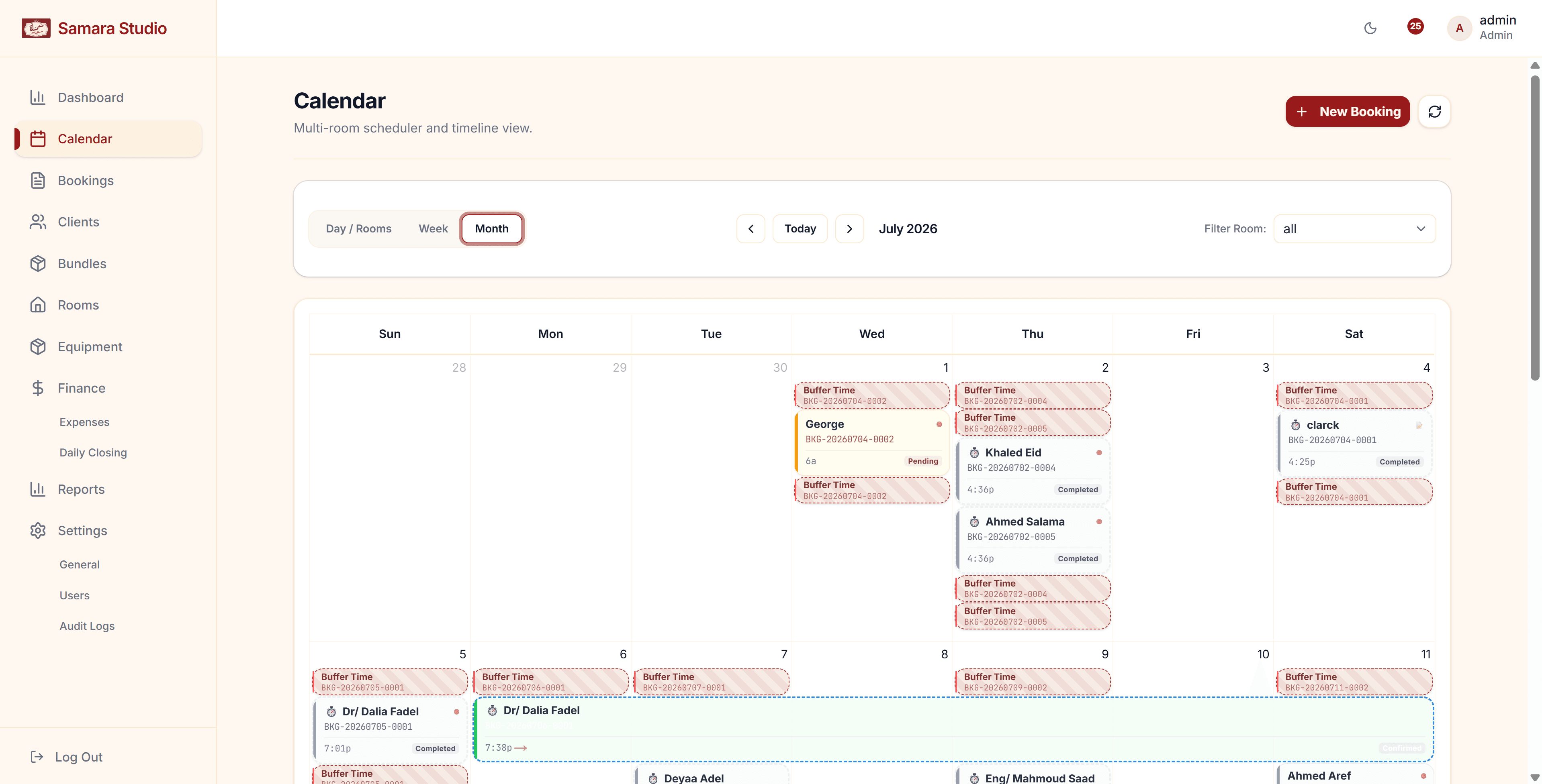 Samara Studio โ Interactive Resource & Booking Calendar