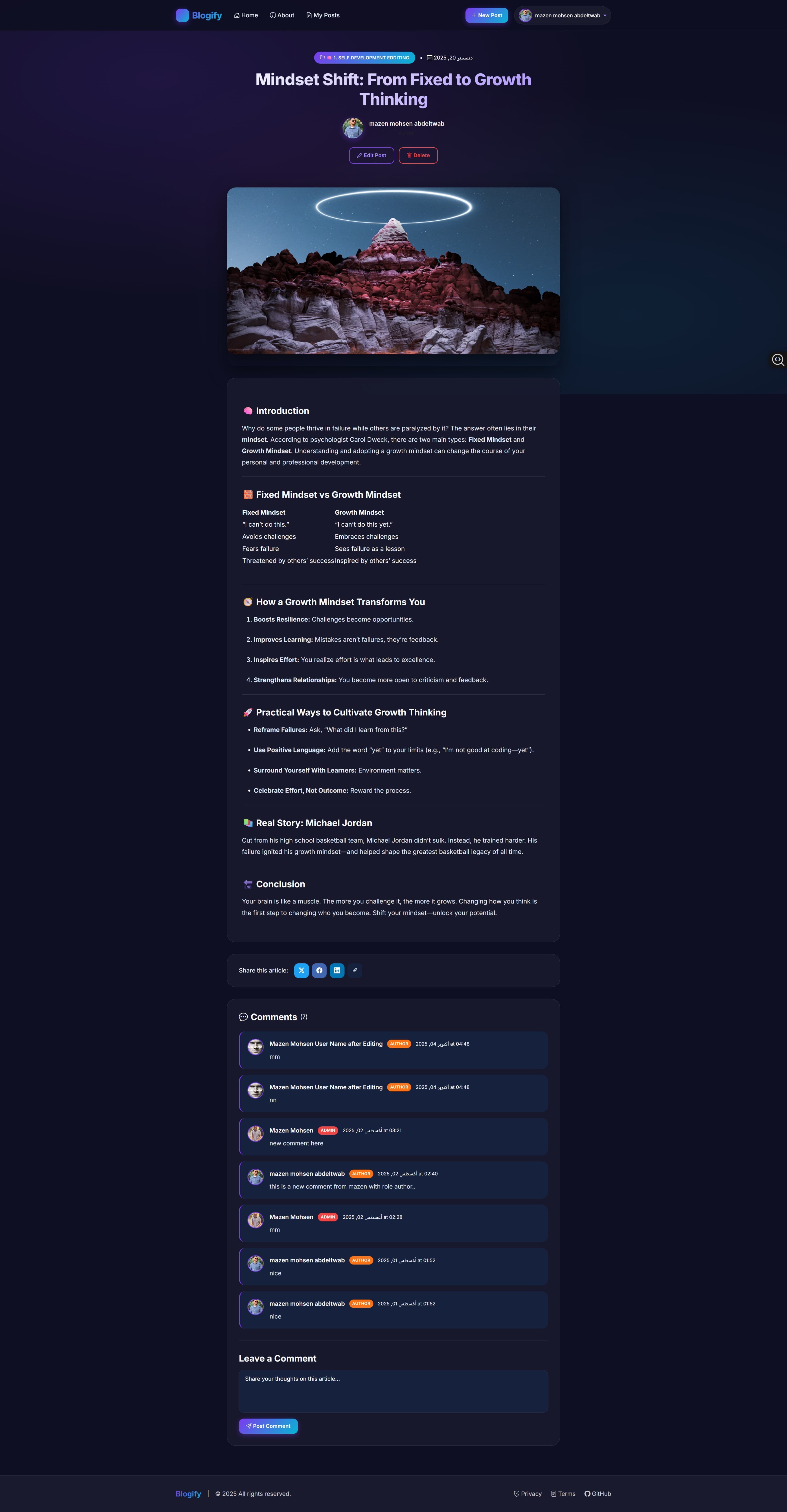 Blogify — Author post management view