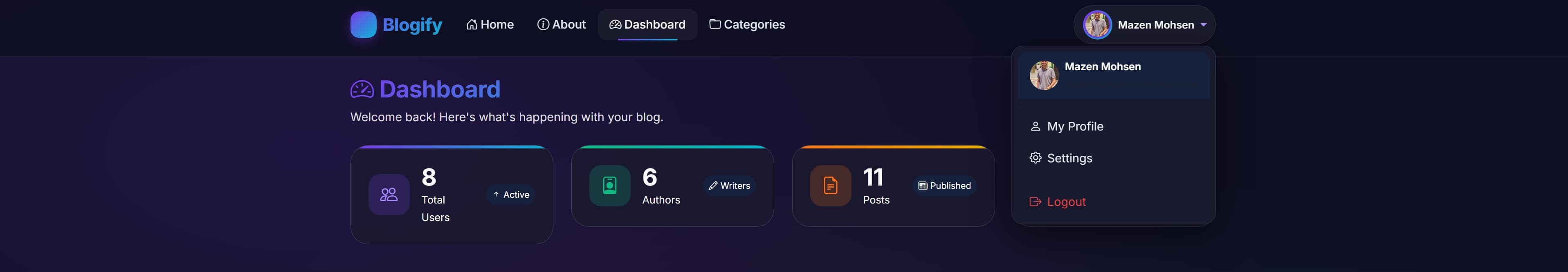 Blogify — User options page