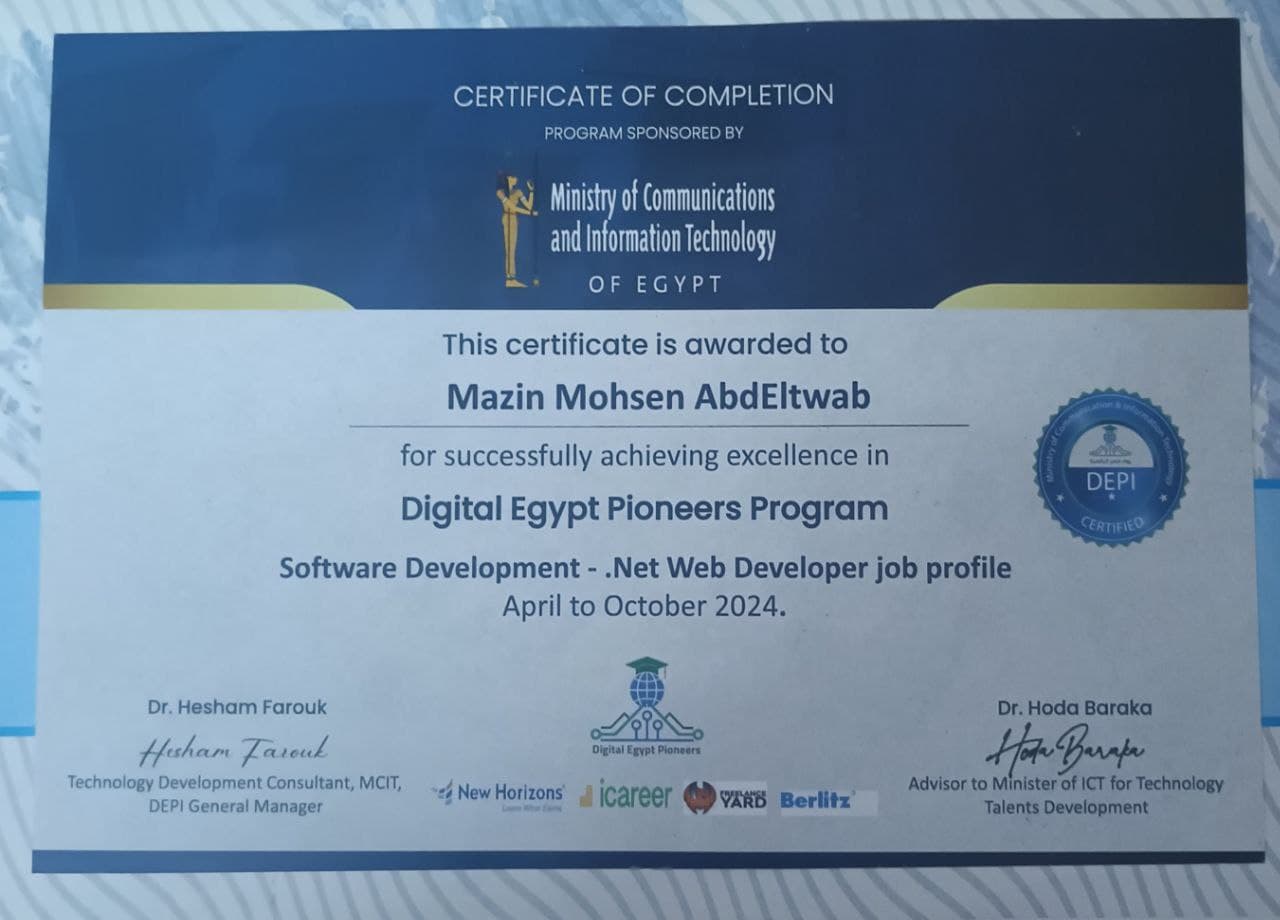 DEPI Digital Egypt Pioneers Initiative Certificate