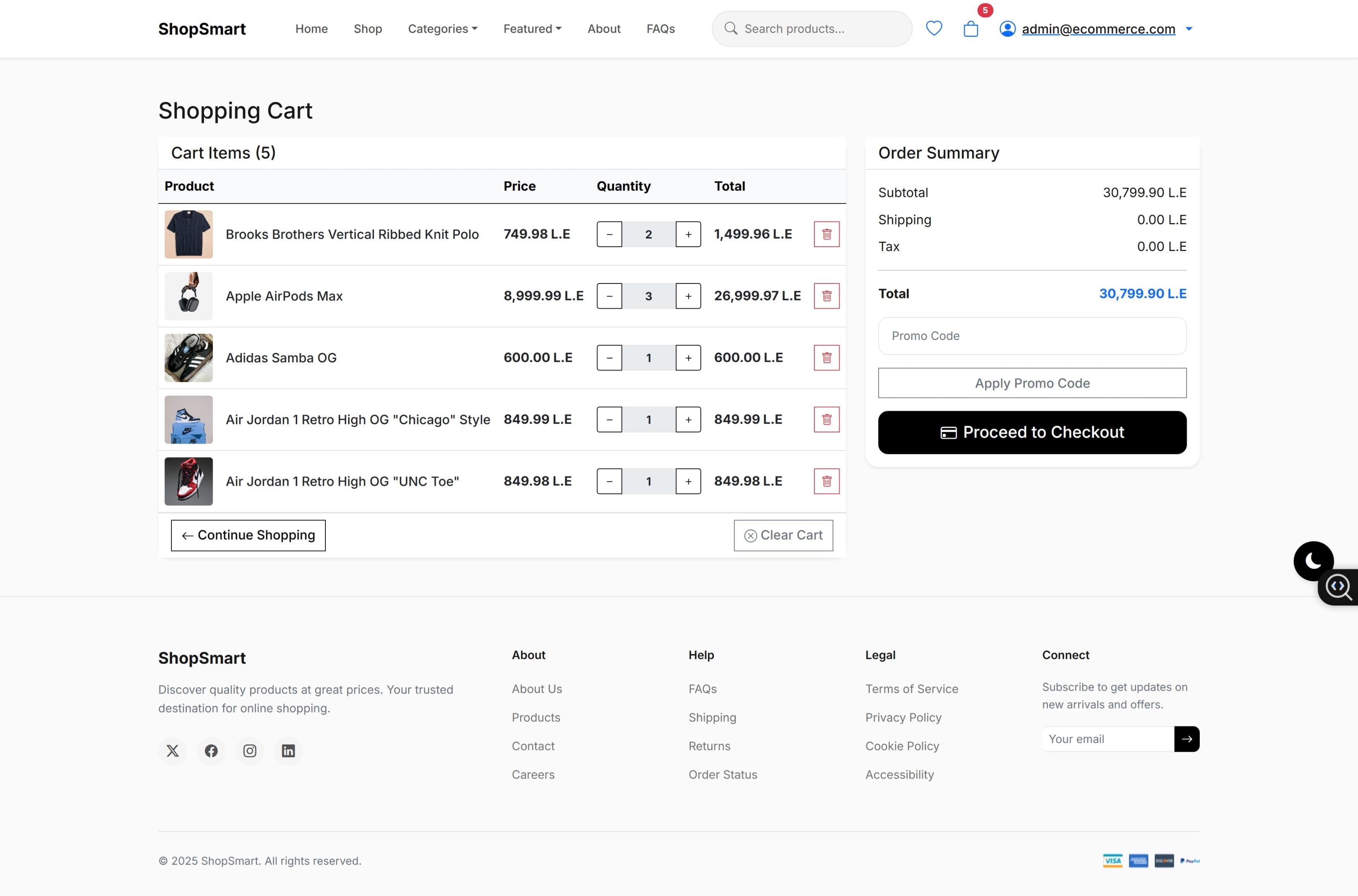 Shopping Cart — Checkout flow