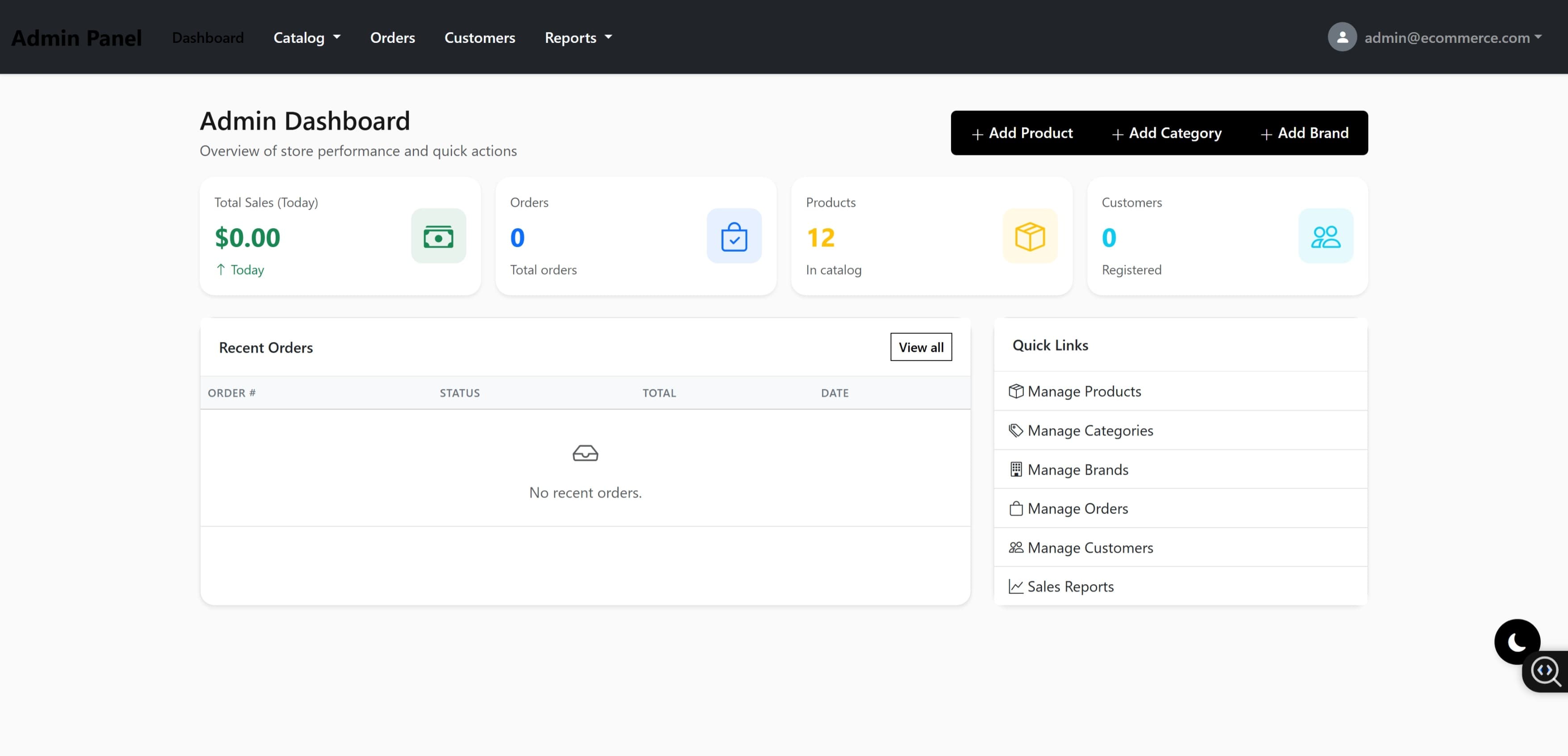 Admin Dashboard — Order and inventory management