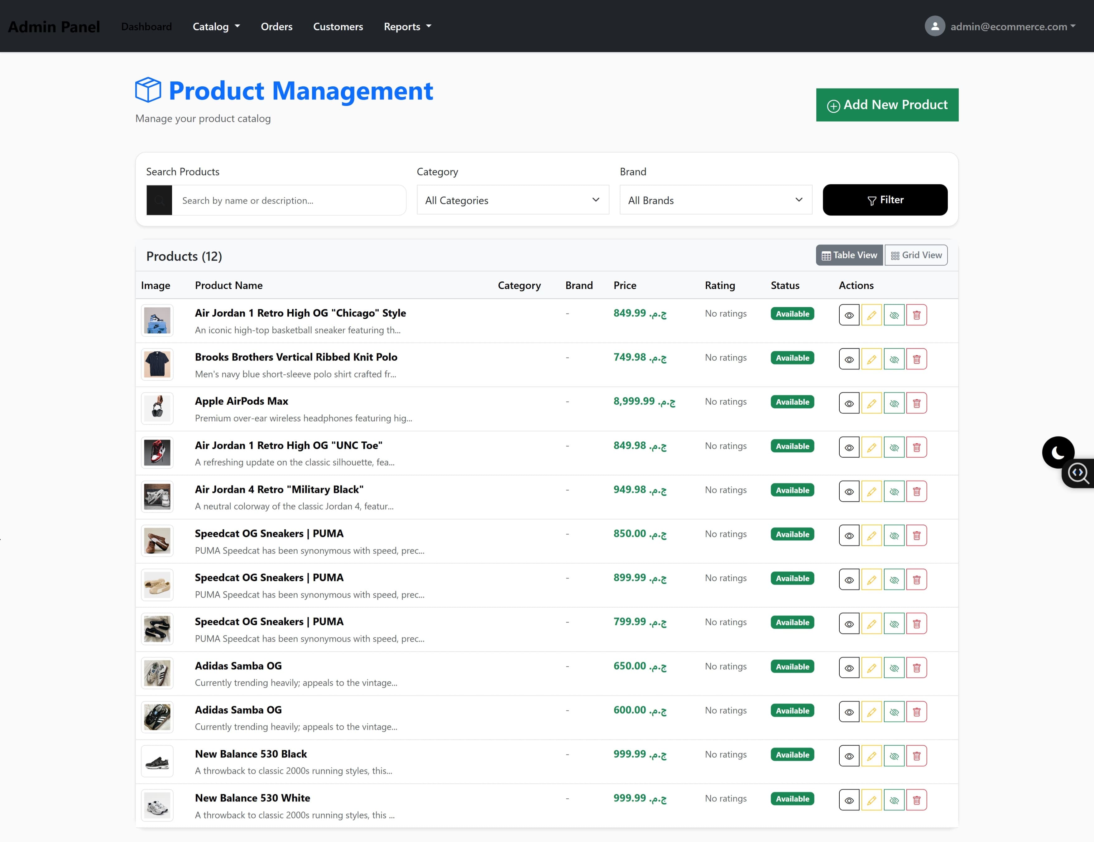 Product Management — Admin panel